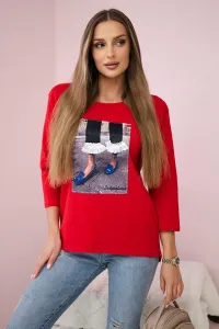 3D Graphic Blouse with Zirconia Red