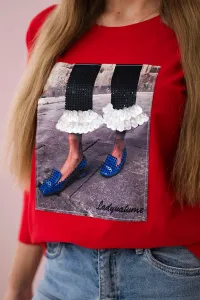 3D Graphic Blouse with Zirconia Red