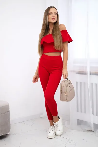 Set with red ruffle