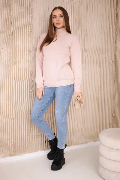 High-neckline sweater dark powder pink