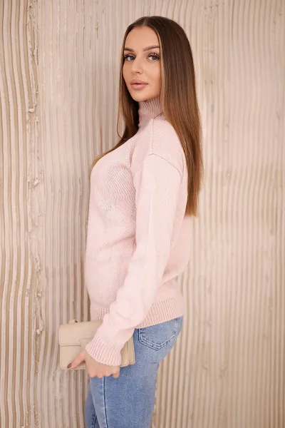 High-neckline sweater dark powder pink