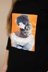 Dress with 3D graphics, lace black