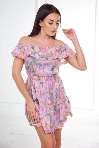 Floral shoulder dress in purple color