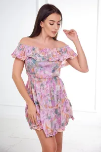 Floral shoulder dress in purple color
