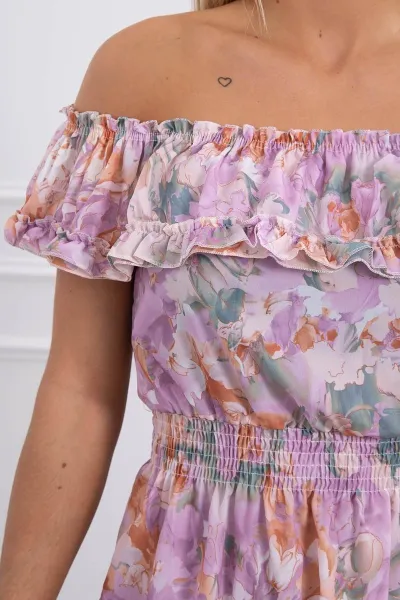 Floral shoulder dress in purple color