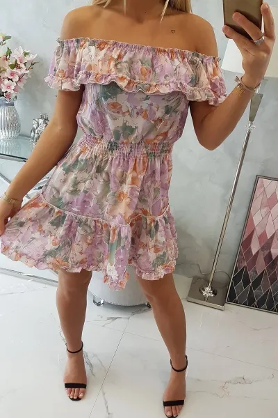 Floral shoulder dress in purple color