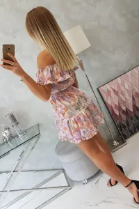Floral shoulder dress in purple color