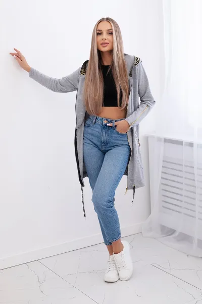 Sweatshirt with decorative belt in gray color