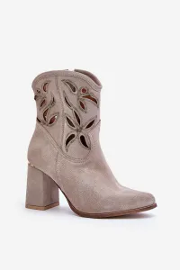 Lewski Shoes Semišové Prebodované Čižmy Na Opätku Kávové Lewski 3629