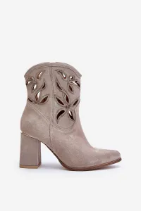 Lewski Shoes Semišové Prebodované Čižmy Na Opätku Kávové Lewski 3629