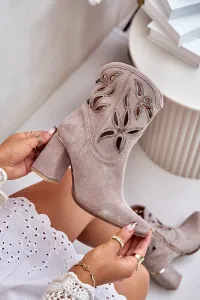 Lewski Shoes Semišové Prebodované Čižmy Na Opätku Kávové Lewski 3629