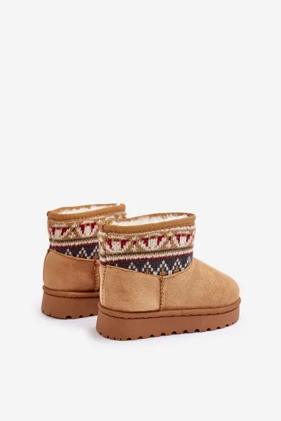 FR1 Detské Snehové Topánky Na Zips S Vzorovaným Vložkom Zateplené Kožušinou Camel Mirirae