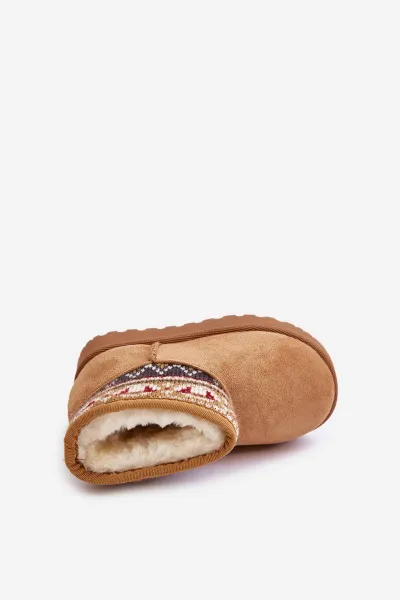 FR1 Detské Snehové Topánky Na Zips S Vzorovaným Vložkom Zateplené Kožušinou Camel Mirirae