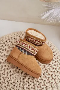 FR1 Detské Snehové Topánky Na Zips S Vzorovaným Vložkom Zateplené Kožušinou Camel Mirirae