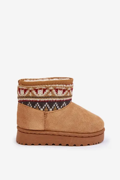 FR1 Detské Snehové Topánky Na Zips S Vzorovaným Vložkom Zateplené Kožušinou Camel Mirirae