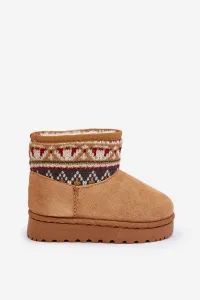 FR1 Detské Snehové Topánky Na Zips S Vzorovaným Vložkom Zateplené Kožušinou Camel Mirirae