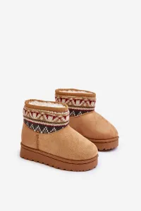 FR1 Detské Snehové Topánky Na Zips S Vzorovaným Vložkom Zateplené Kožušinou Camel Mirirae
