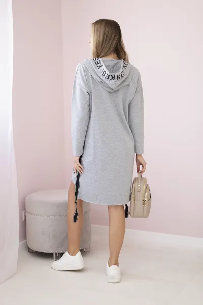 Dress with a hood and a gray print
