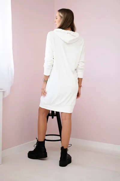Velour dress with hood ecru