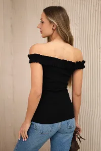 Black blouse with ruffles over the shoulder