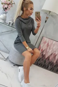 Dress with hood and pockets made of graphite melange