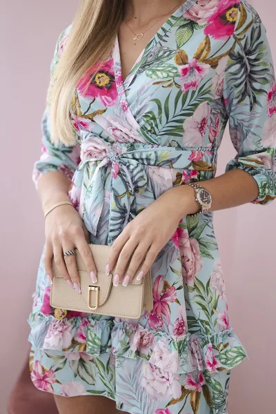 Floral dress with waist tie mint