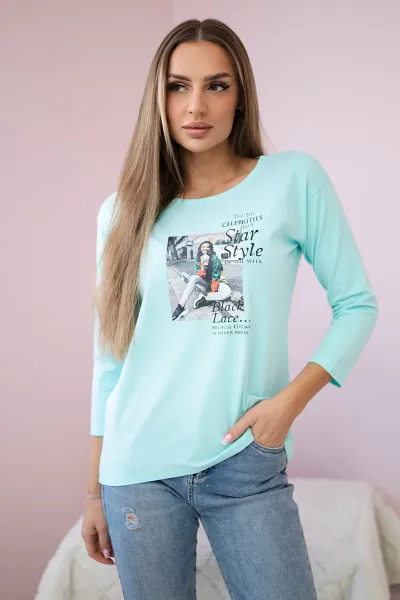 Blouse with Star Style mint print