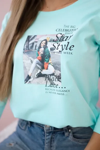 Blouse with Star Style mint print