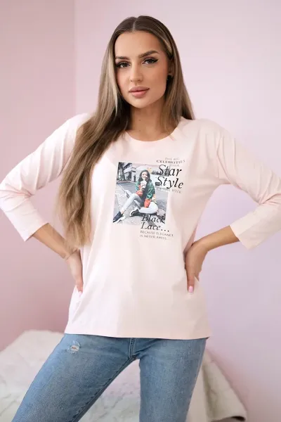 Blouse with Star Style print in powder pink