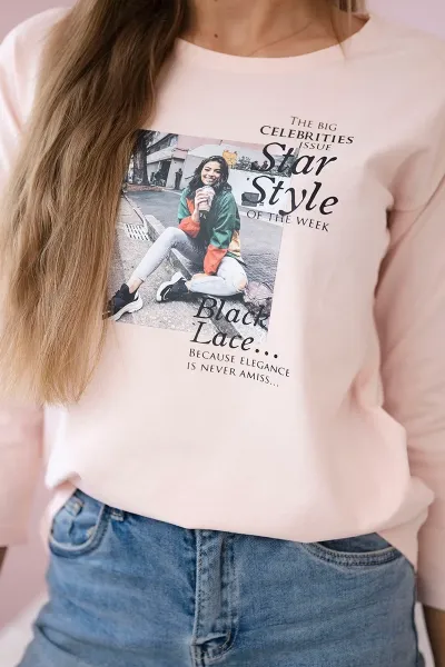 Blouse with Star Style print in powder pink