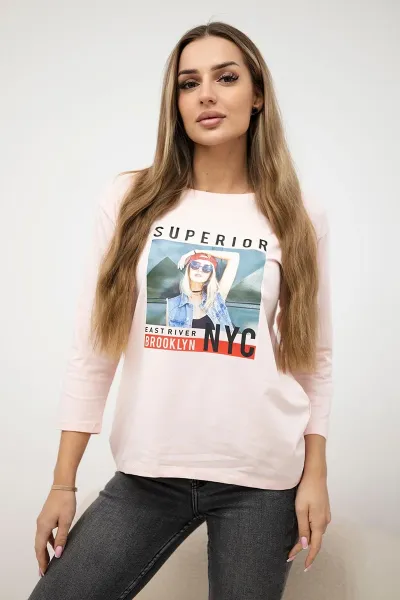 Blouse with Superior print powder pink