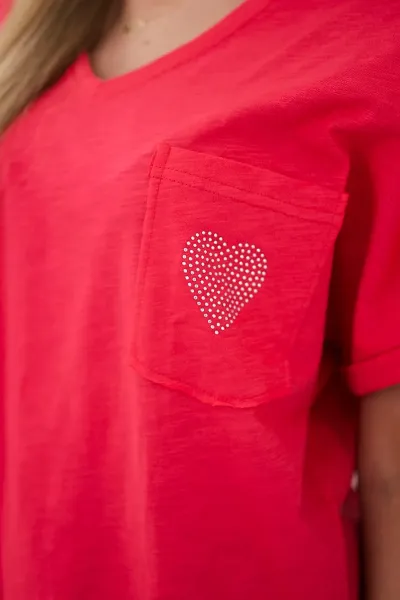 Cotton blouse with pocket raspberry