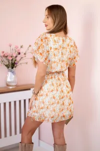 Floral dress with waist tie ecru