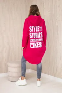 Padded sweatshirt with a long back and hood in fuchsia-coloured