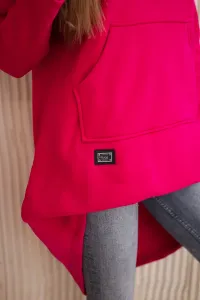 Padded sweatshirt with a long back and hood in fuchsia-coloured