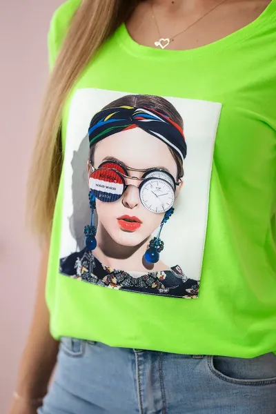 Blouse with women's graphics green neon