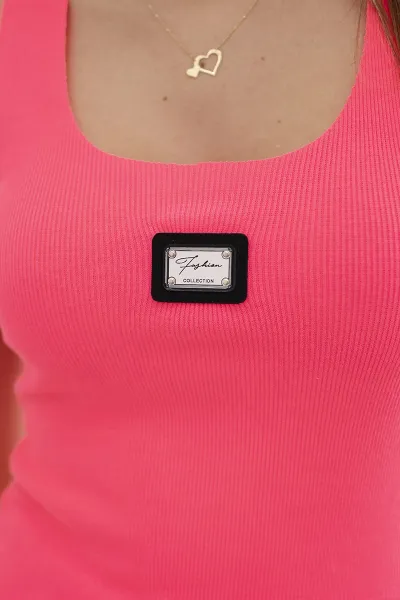 Striped blouse with a metal plate pink neon