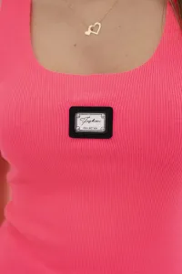 Striped blouse with a metal plate pink neon