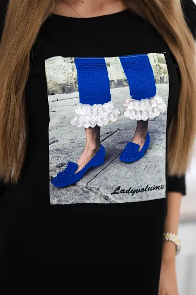 Dress with 3D graphics with zircons black