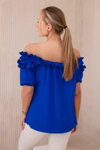 Spanish blouse with a small ruffle cornflower blue
