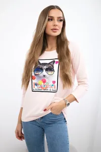 Blouse with cat graphics 3D powdered pinjk