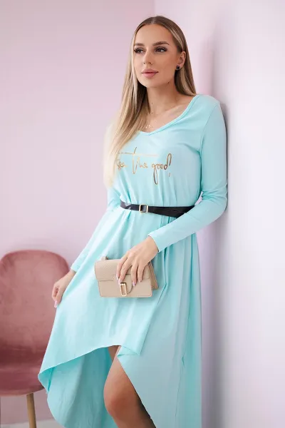 Dress with decorative belt and mint inscription