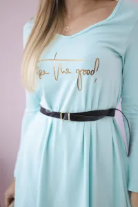 Dress with decorative belt and mint inscription
