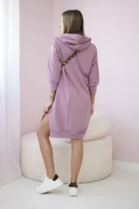 Hooded dress with a long back in navy pink