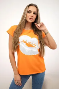 Blouse with orange lip print