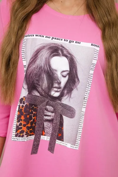 Dress with print and flared bottom pink