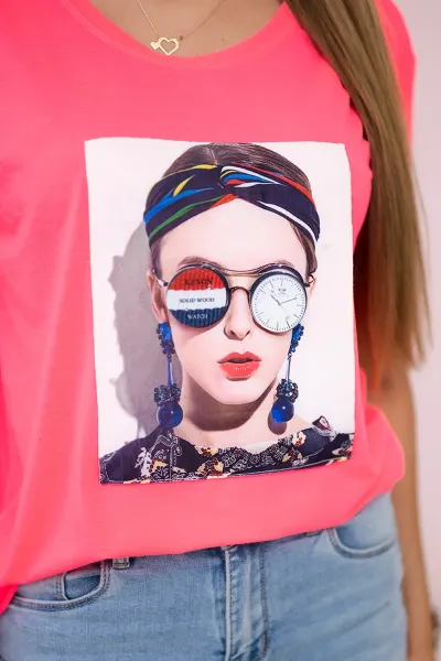 Blouse with women's graphics pink neon