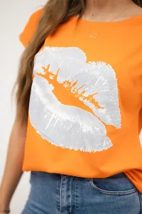 Blouse with orange lip print