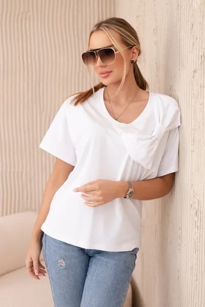 Cotton blouse with decorative bow white