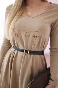 Dress with decorative belt and camel inscription